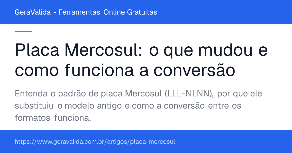 Placa Mercosul: o que mudou e como funciona a conversão — artigo do GeraValida