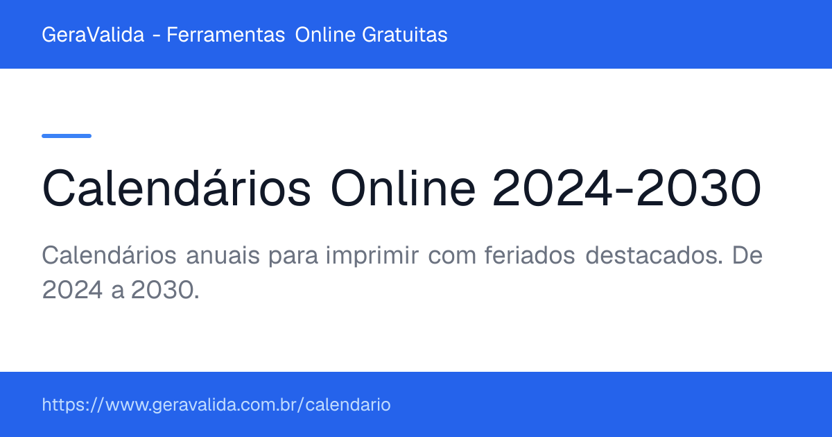 Calendários para imprimir com feriados — GeraValida