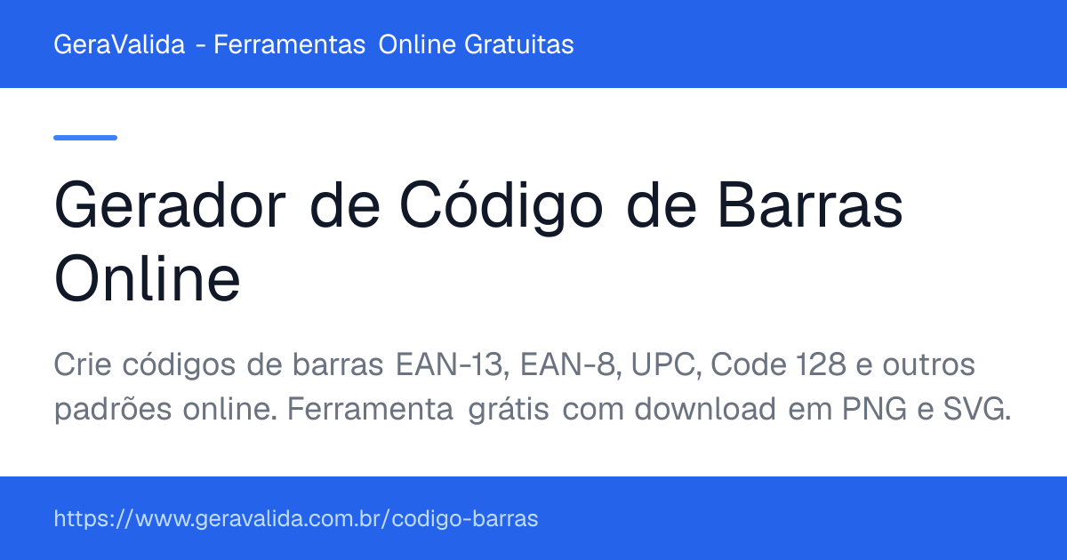Gerador de Código de Barras Online — ferramenta online gratuita do GeraValida