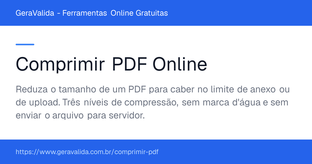 Comprimir PDF Online — ferramenta online gratuita do GeraValida