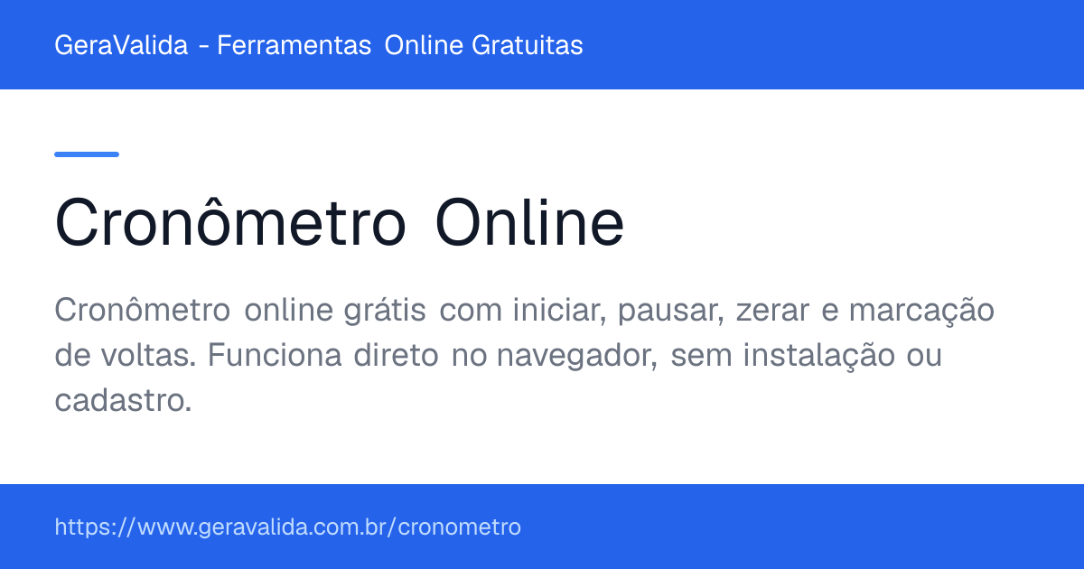 Cronômetro Online — ferramenta online gratuita do GeraValida