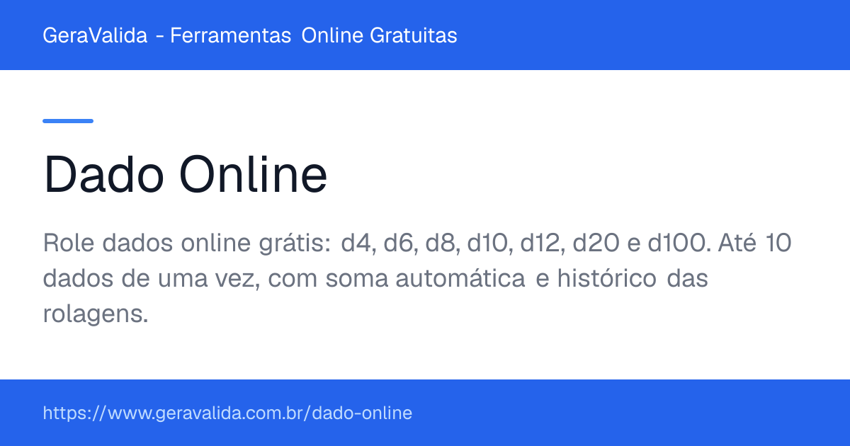 Dado Online — ferramenta online gratuita do GeraValida