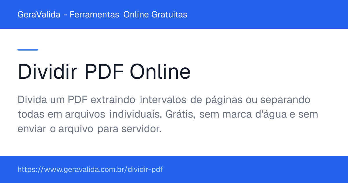 Dividir PDF Online — ferramenta online gratuita do GeraValida