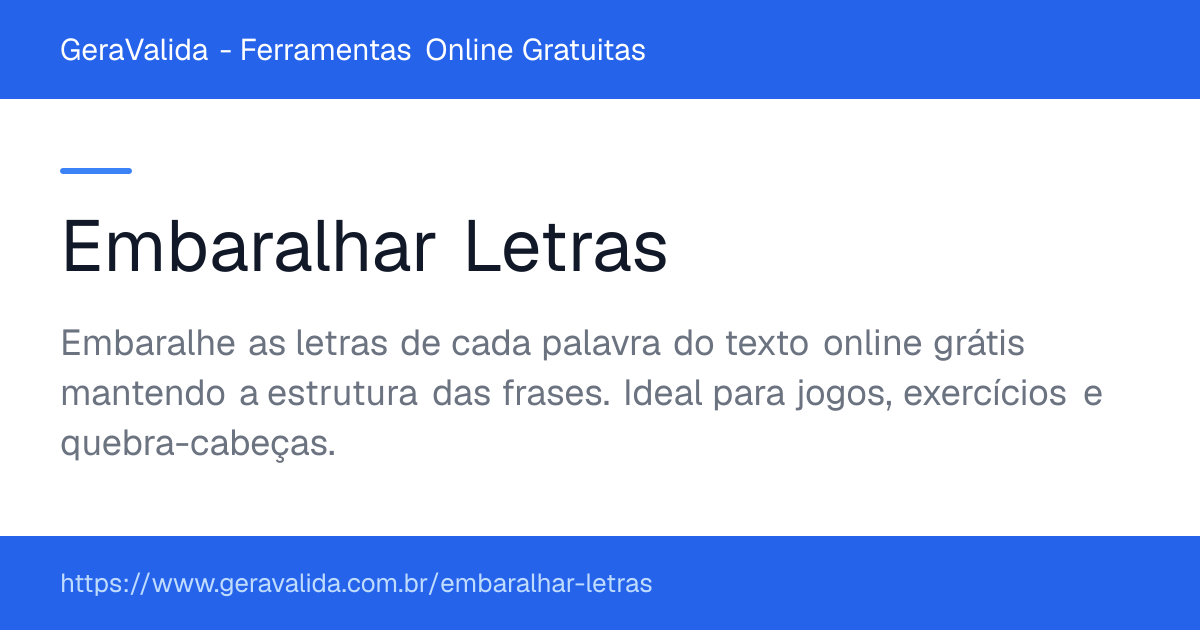 Embaralhar Letras — ferramenta online gratuita do GeraValida