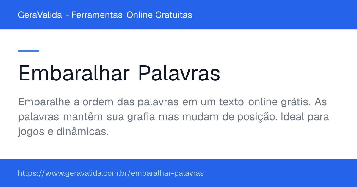 Embaralhar Palavras — ferramenta online gratuita do GeraValida