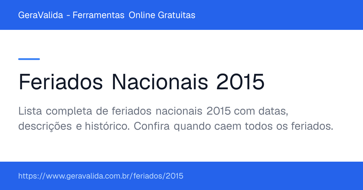 Feriados Nacionais 2015 no Brasil — GeraValida