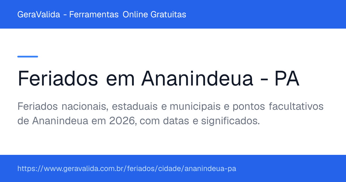 Feriados em Ananindeua (PA) — GeraValida