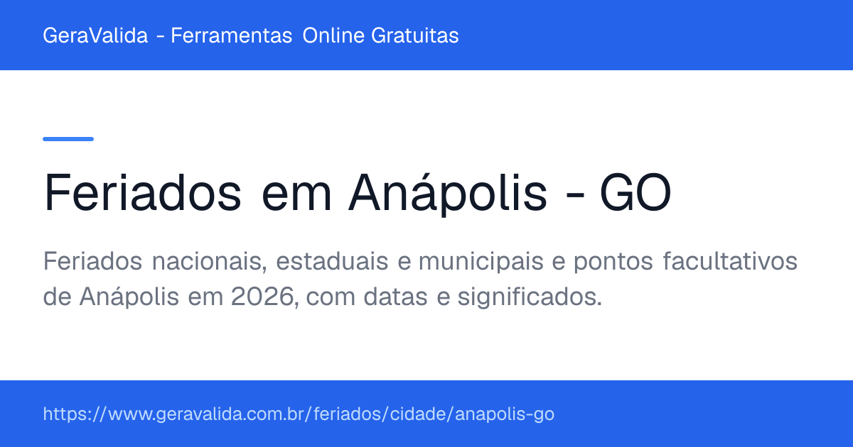 Feriados em Anápolis (GO) — GeraValida