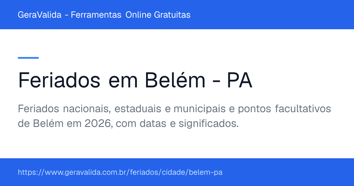 Feriados em Belém (PA) — GeraValida