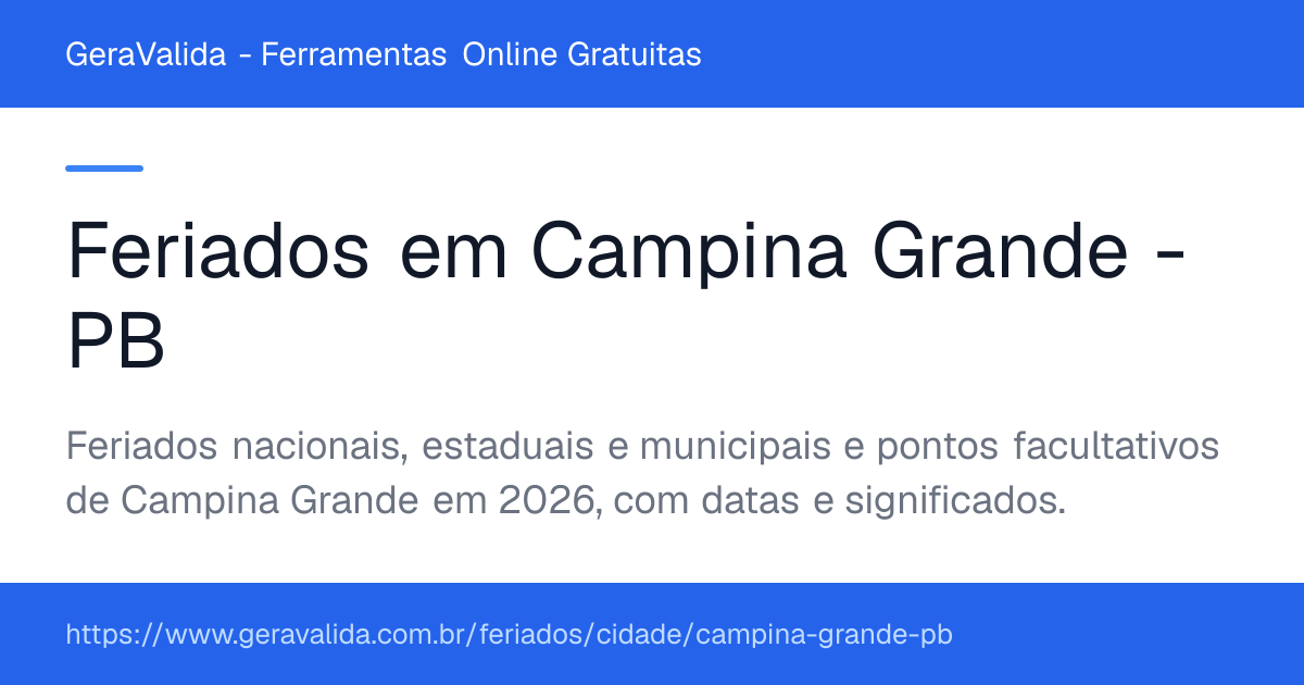 Feriados em Campina Grande (PB) — GeraValida
