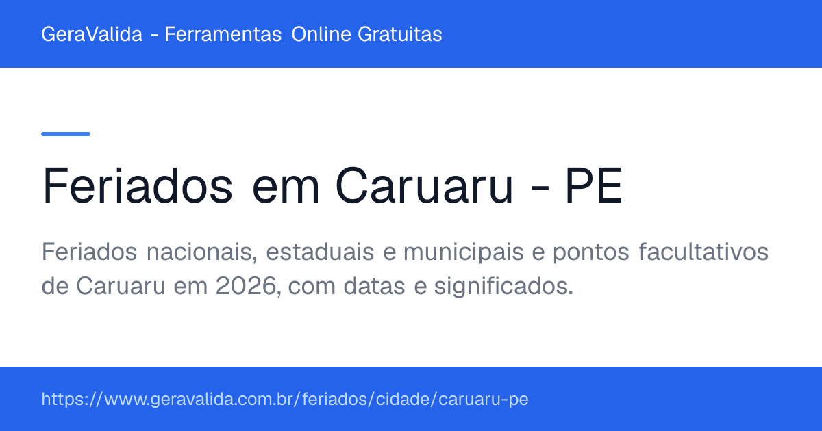 Feriados em Caruaru (PE) — GeraValida