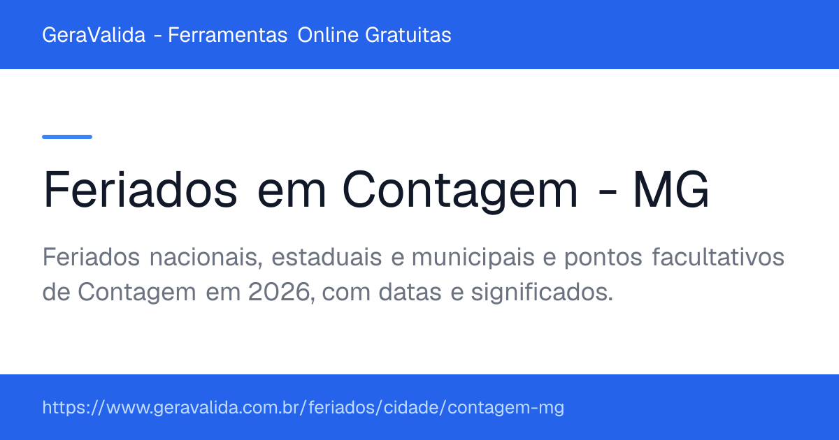 Feriados em Contagem (MG) — GeraValida