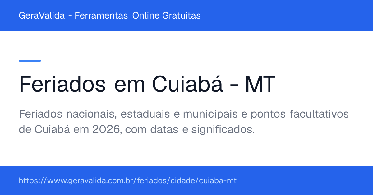 Feriados em Cuiabá (MT) — GeraValida