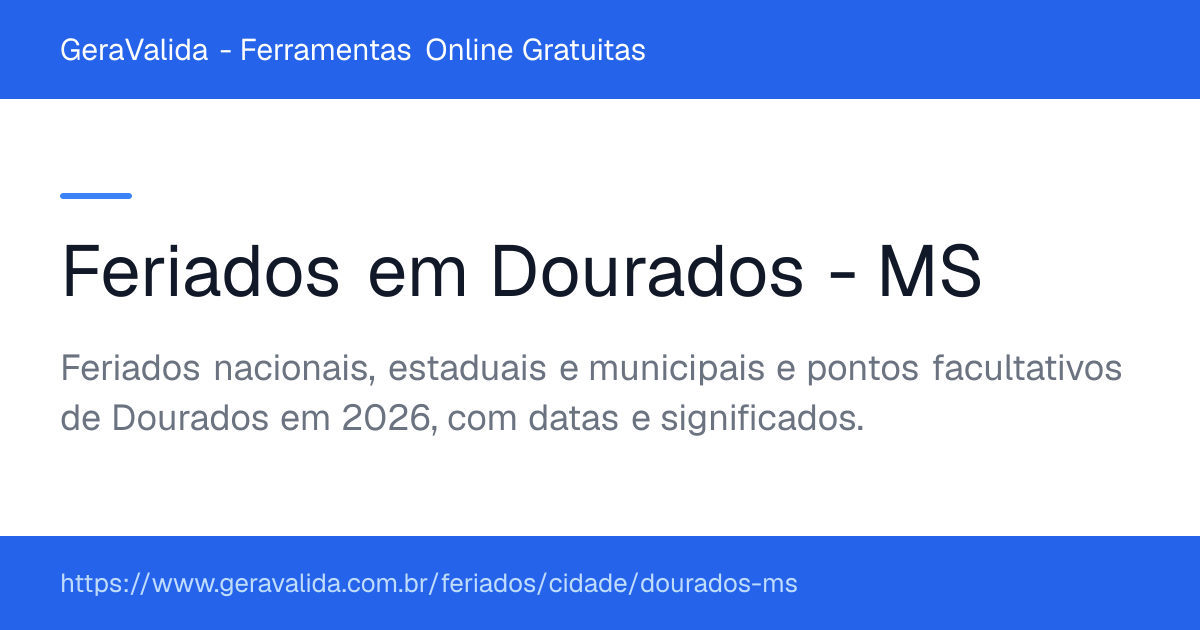 Feriados em Dourados (MS) — GeraValida