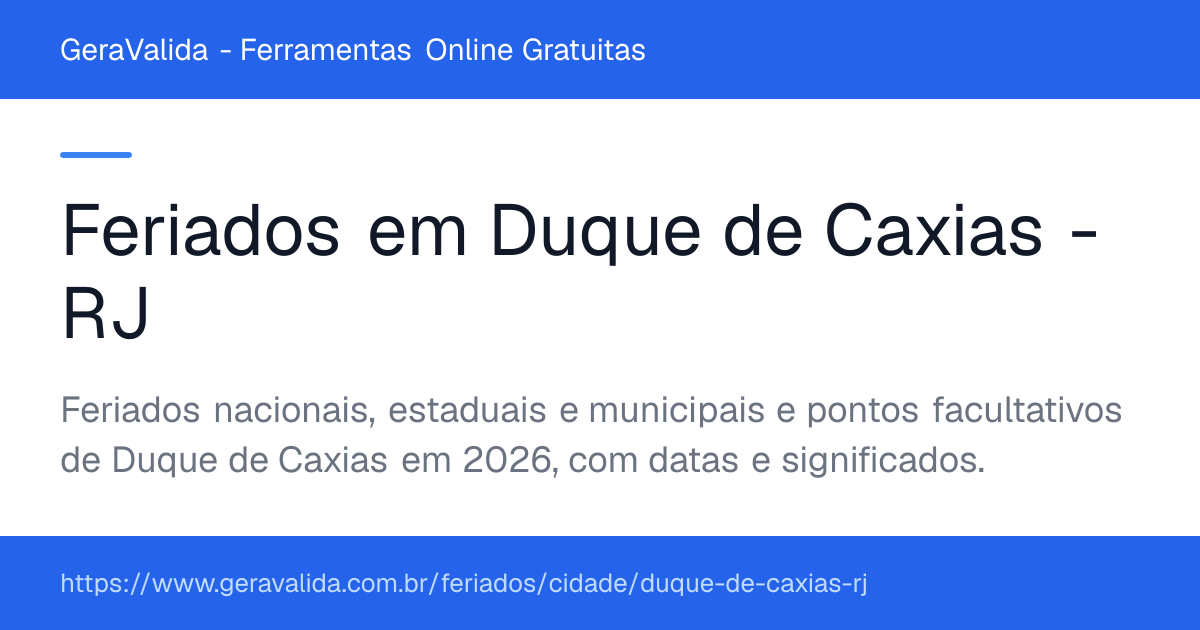 Feriados em Duque de Caxias (RJ) — GeraValida