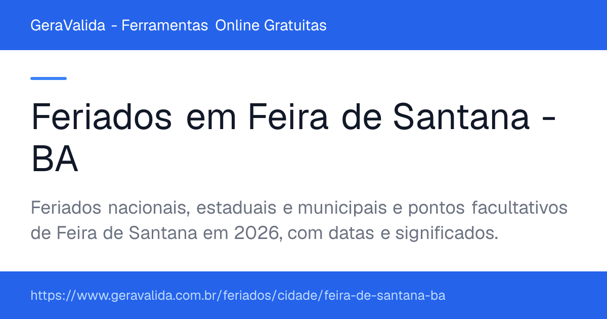 Feriados em Feira de Santana (BA) — GeraValida