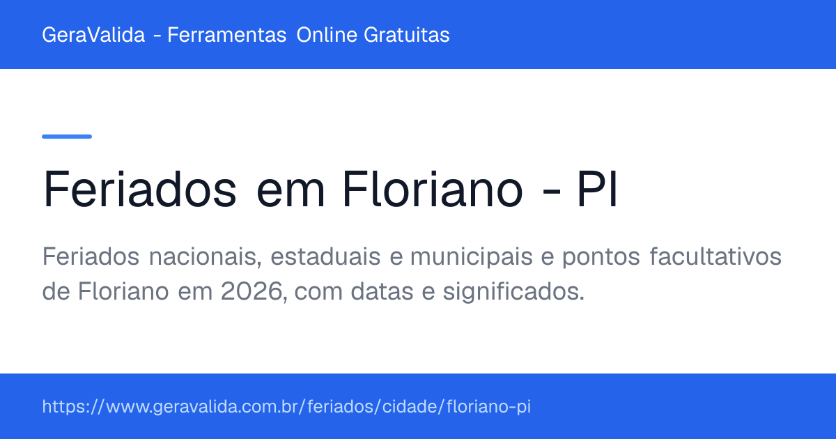 Feriados em Floriano (PI) — GeraValida