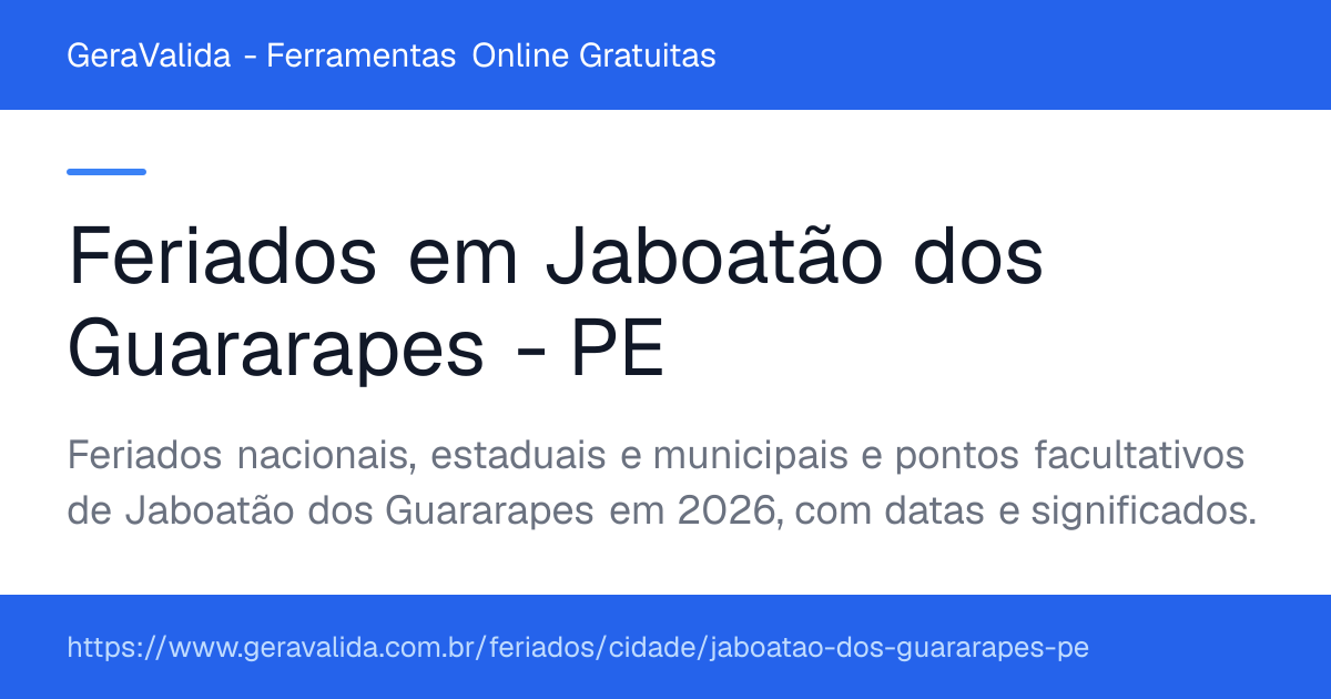 Feriados em Jaboatão dos Guararapes (PE) — GeraValida