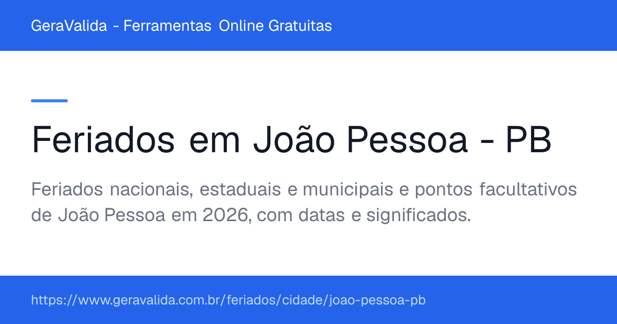 Feriados em João Pessoa (PB) — GeraValida