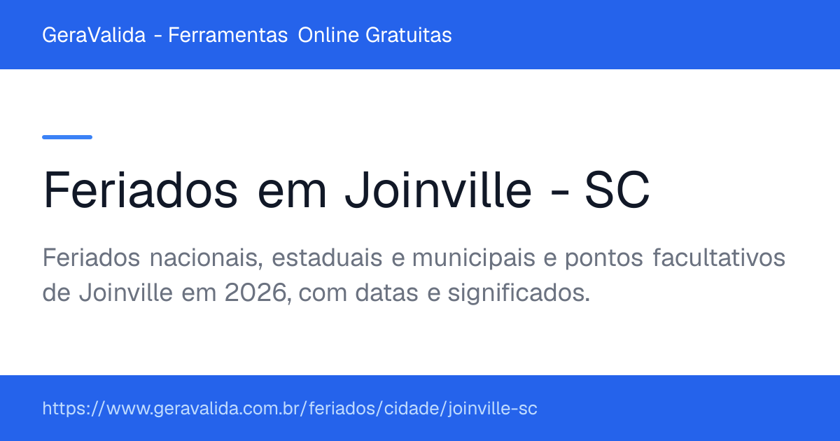 Feriados em Joinville (SC) — GeraValida
