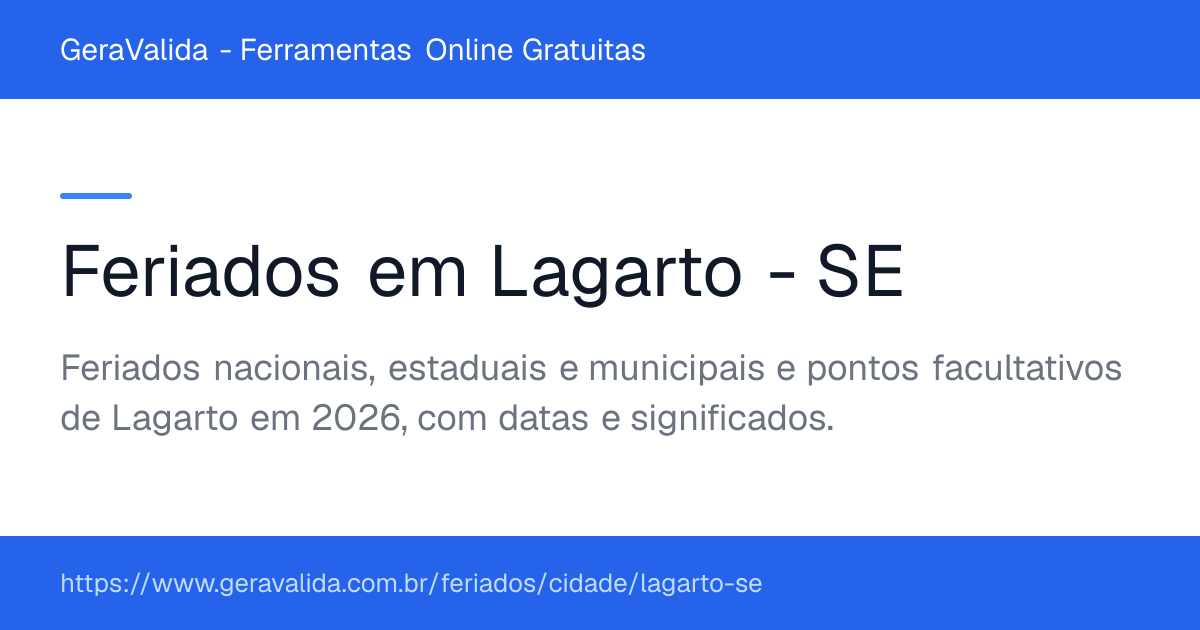 Feriados em Lagarto (SE) — GeraValida