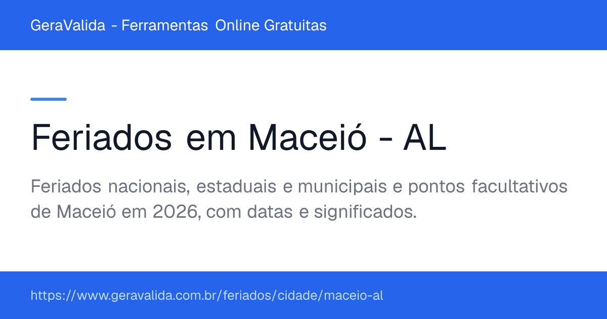 Feriados em Maceió (AL) — GeraValida