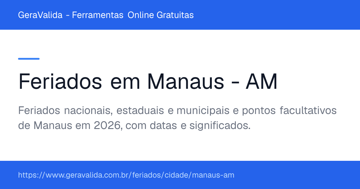 Feriados em Manaus (AM) — GeraValida