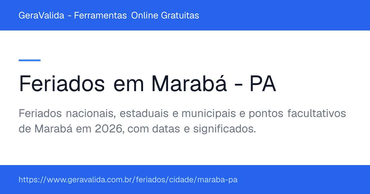 Feriados em Marabá (PA) — GeraValida