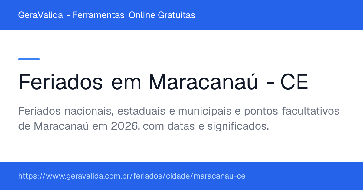 Feriados em Maracanaú (CE) — GeraValida