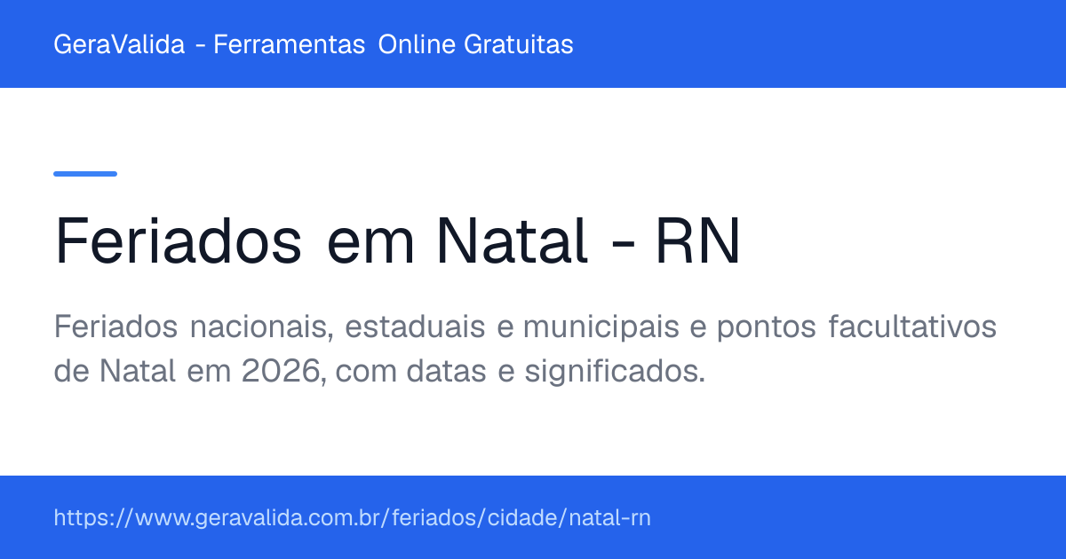 Feriados em Natal (RN) — GeraValida