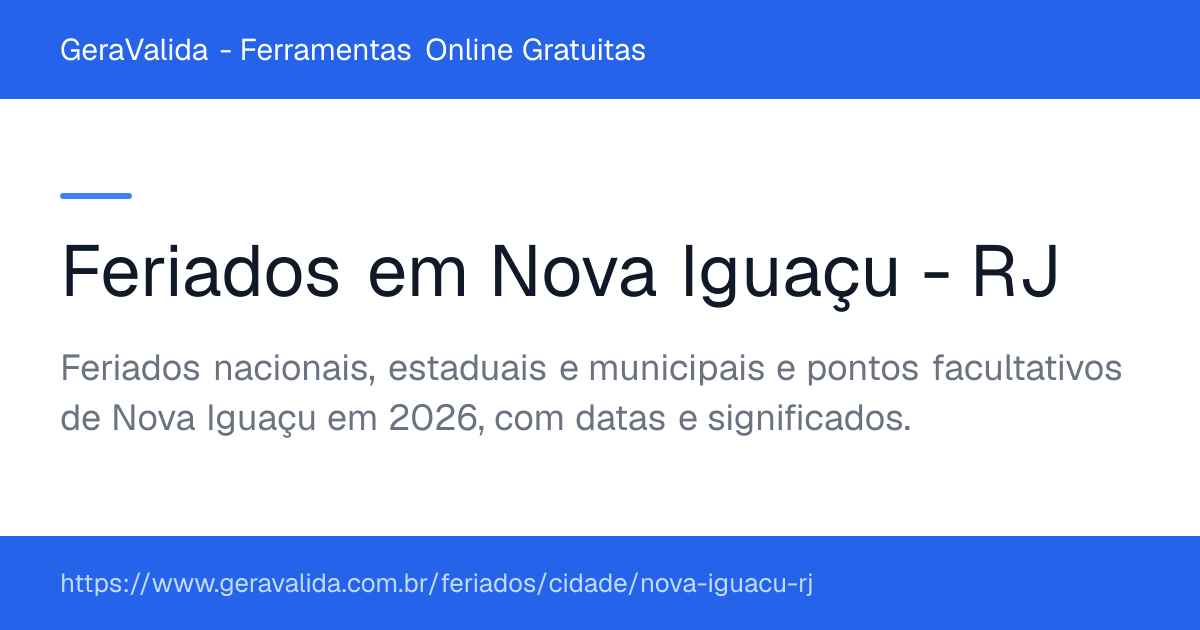 Feriados em Nova Iguaçu (RJ) — GeraValida