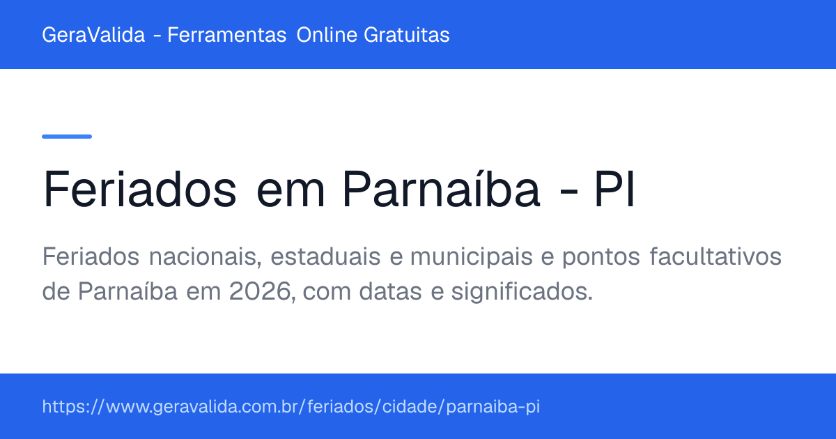 Feriados em Parnaíba (PI) — GeraValida