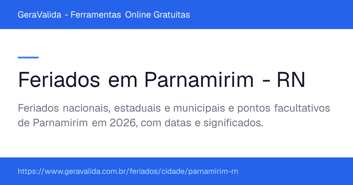 Feriados em Parnamirim (RN) — GeraValida