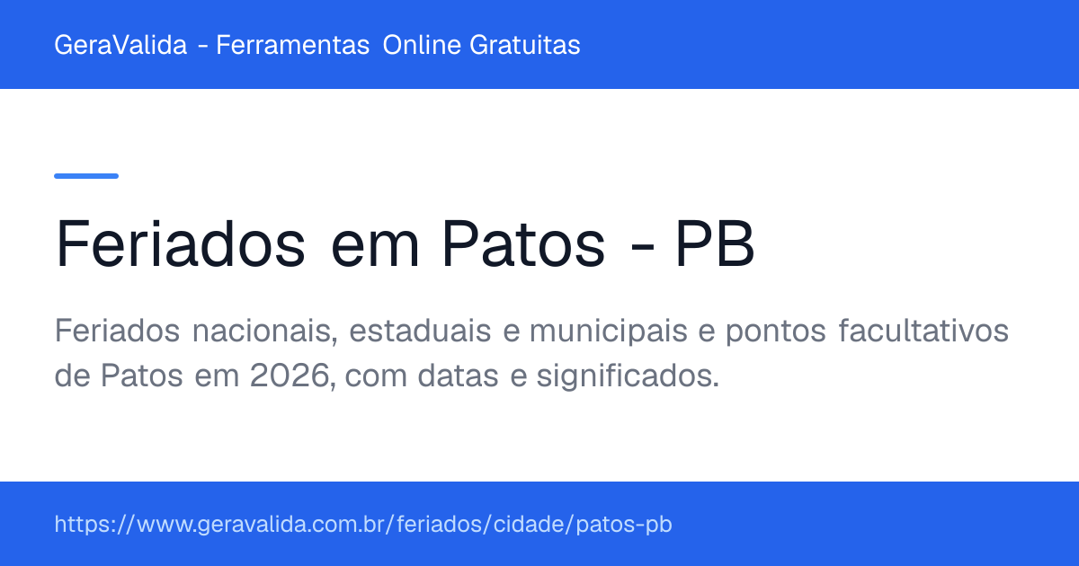 Feriados em Patos (PB) — GeraValida