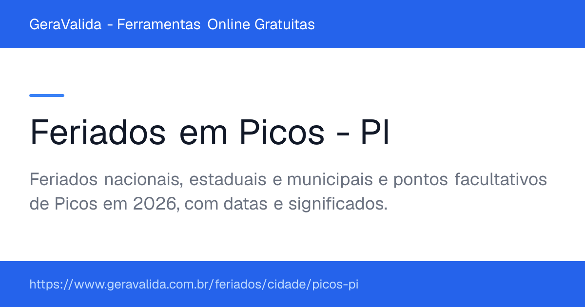 Feriados em Picos (PI) — GeraValida