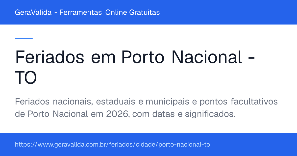 Feriados em Porto Nacional (TO) — GeraValida