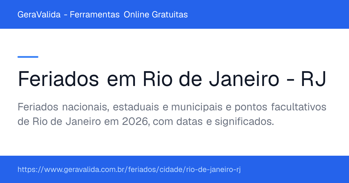 Feriados em Rio de Janeiro (RJ) — GeraValida