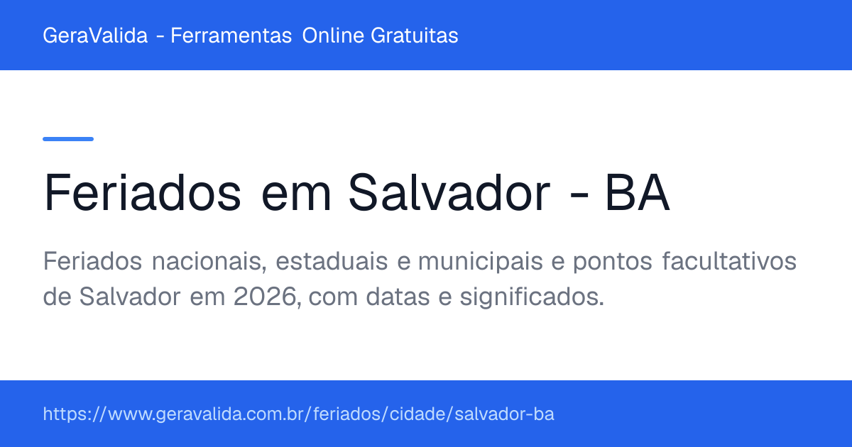 Feriados em Salvador (BA) — GeraValida