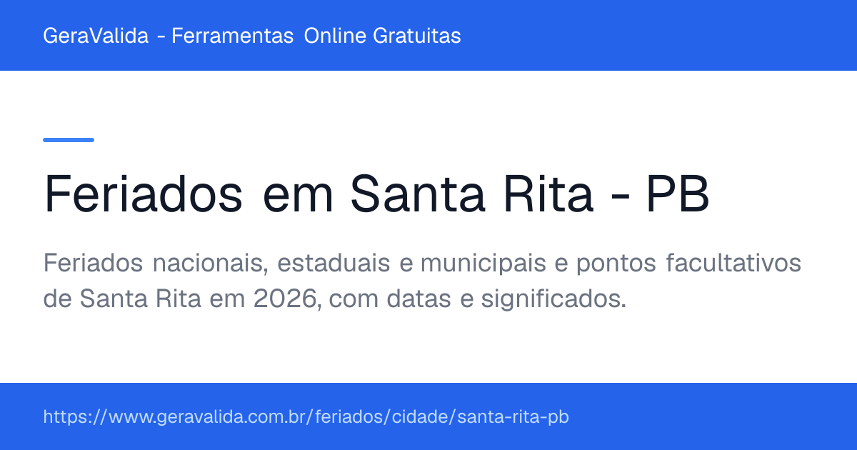 Feriados em Santa Rita (PB) — GeraValida