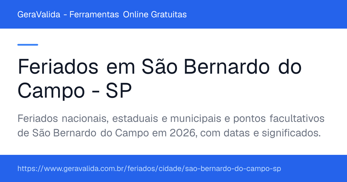 Feriados em São Bernardo do Campo (SP) — GeraValida