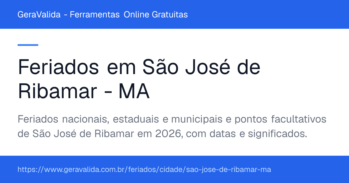 Feriados em São José de Ribamar (MA) — GeraValida