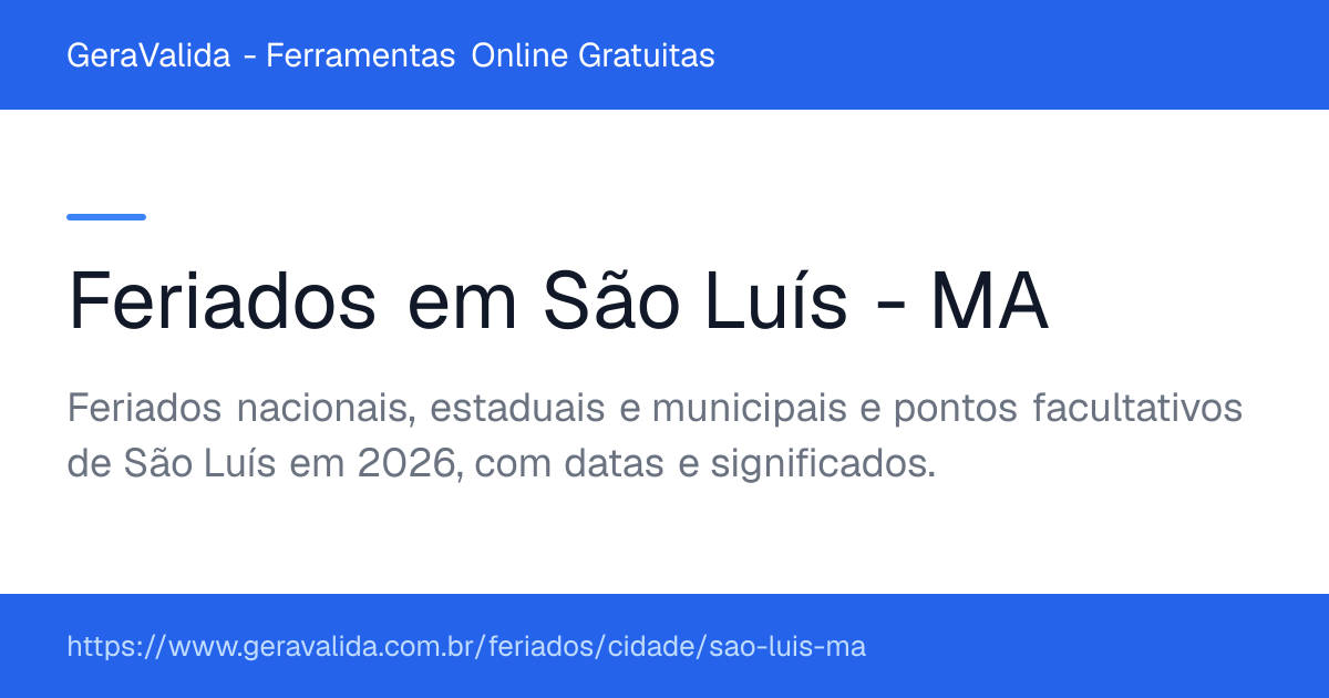 Feriados em São Luís (MA) — GeraValida