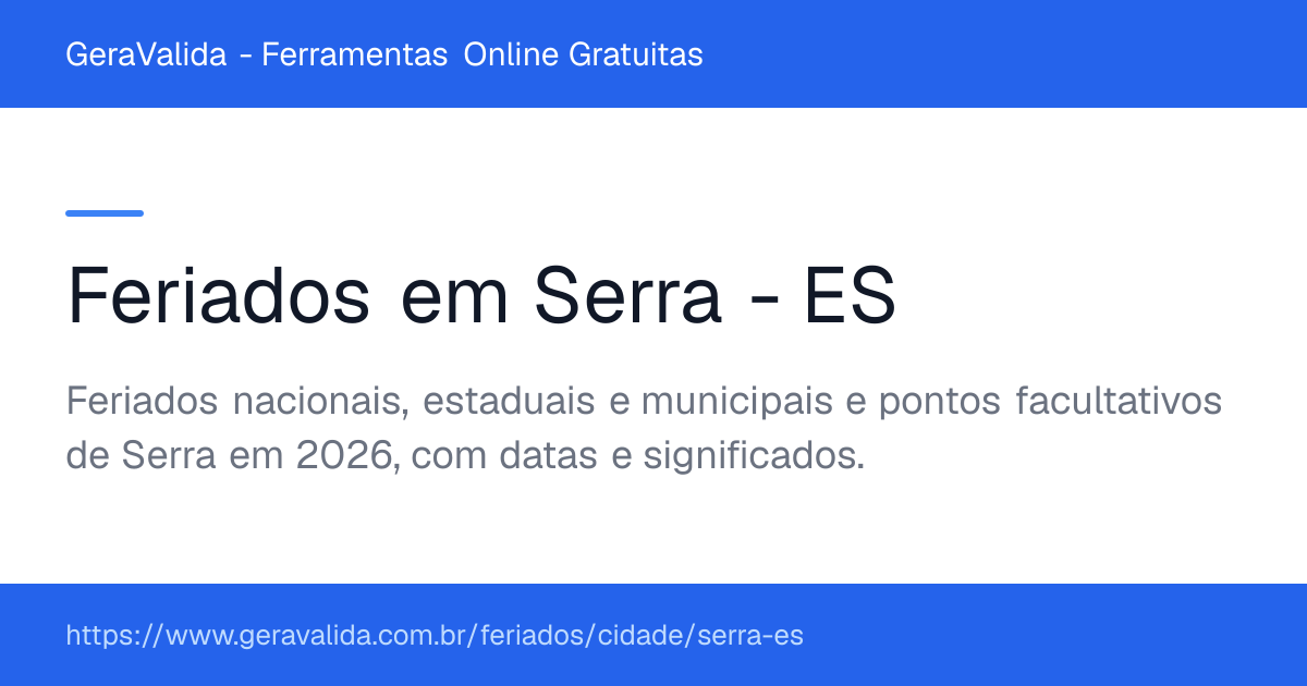 Feriados em Serra (ES) — GeraValida