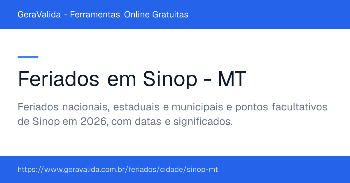 Feriados em Sinop (MT) — GeraValida