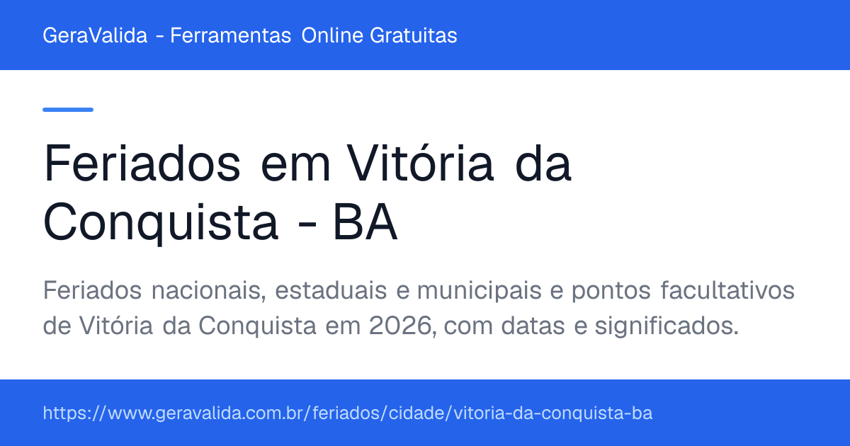Feriados em Vitória da Conquista (BA) — GeraValida
