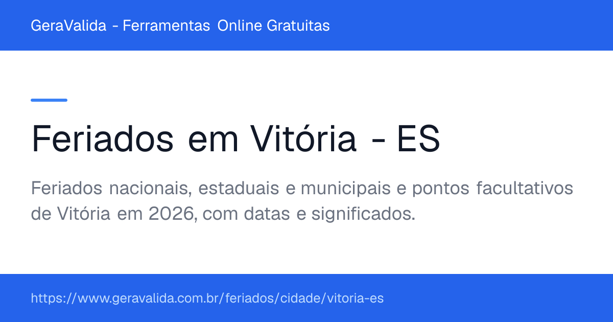 Feriados em Vitória (ES) — GeraValida