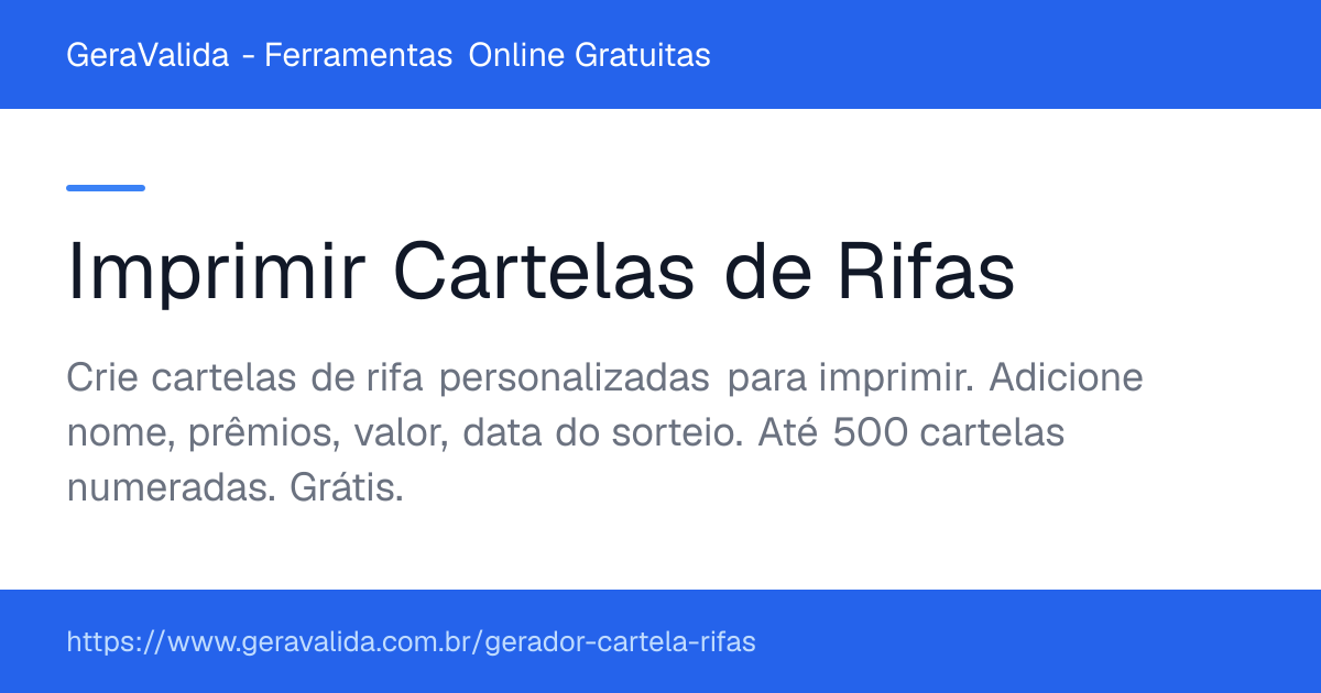 Imprimir Cartelas de Rifas — ferramenta online gratuita do GeraValida