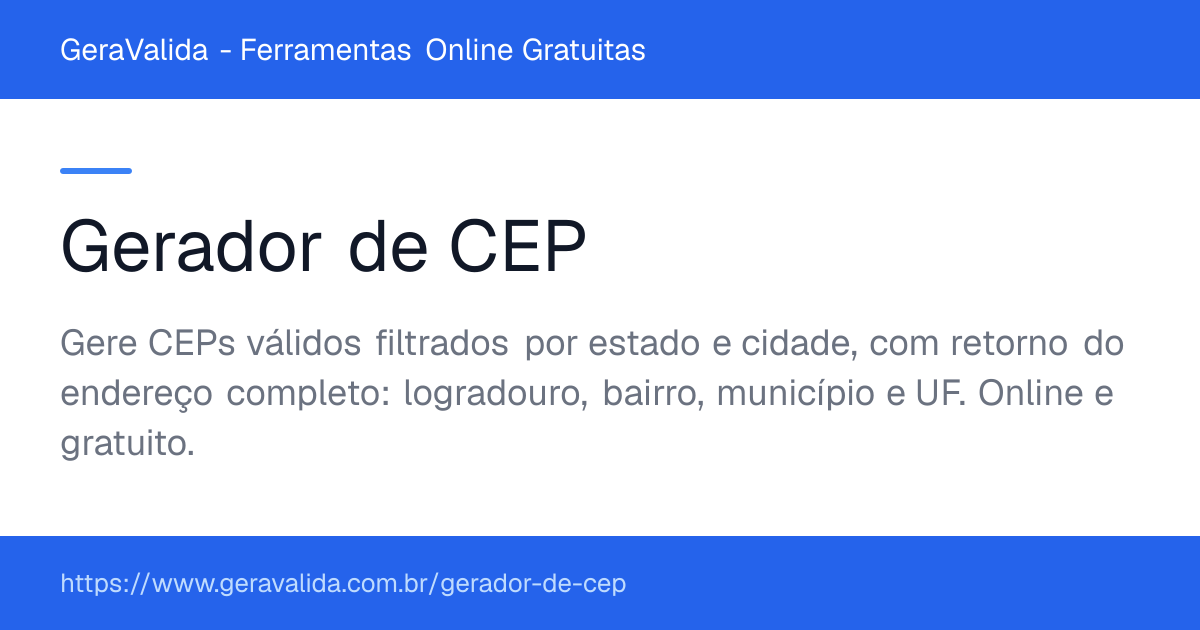 Gerador de CEP — ferramenta online gratuita do GeraValida