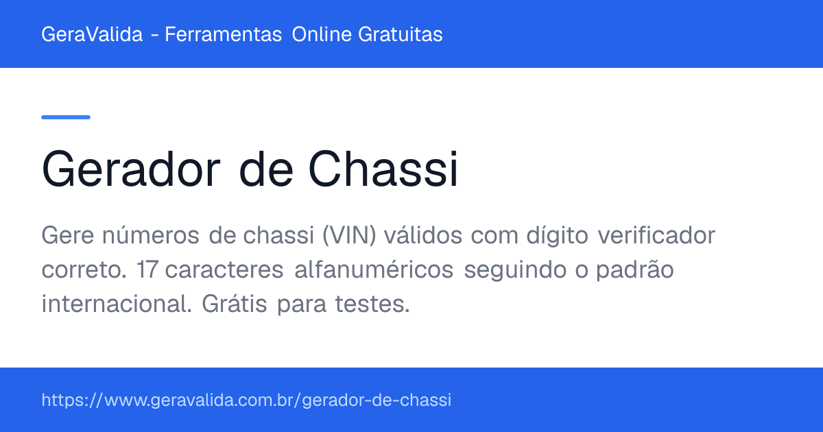 Gerador de Chassi — ferramenta online gratuita do GeraValida