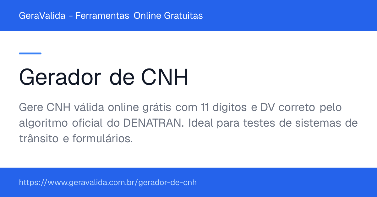 Gerador de CNH — ferramenta online gratuita do GeraValida